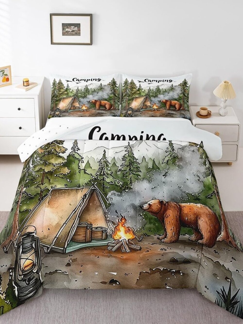 RV Camper Queen Bedding Set,Kids Camping Decor Comforter Set for Travel Trailers